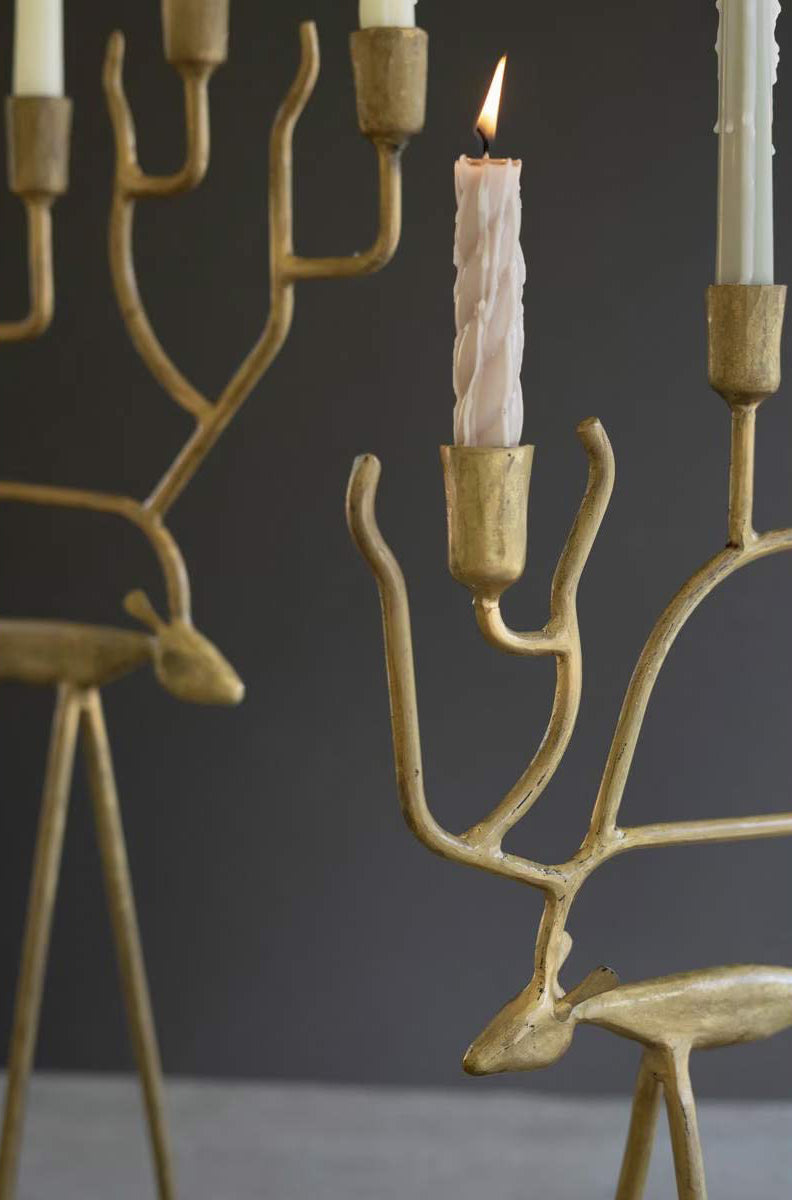 Antique Gold Deer Candelabras - Set of 2