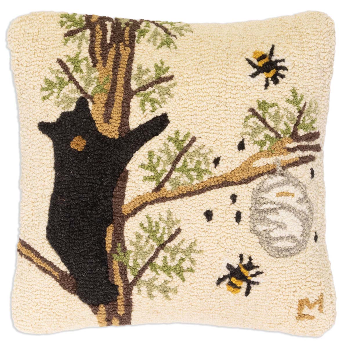 Honey Quest Bear Hooked Pillow