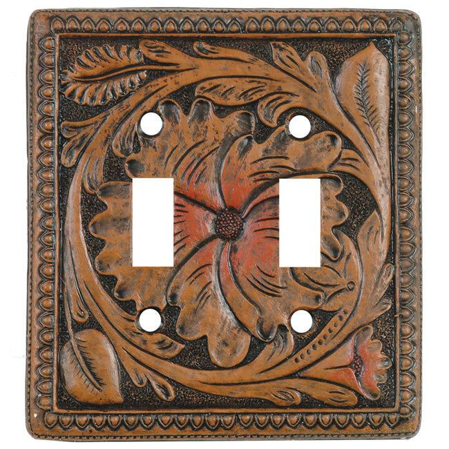 Tooled Leather Double Switch Plate Cover
