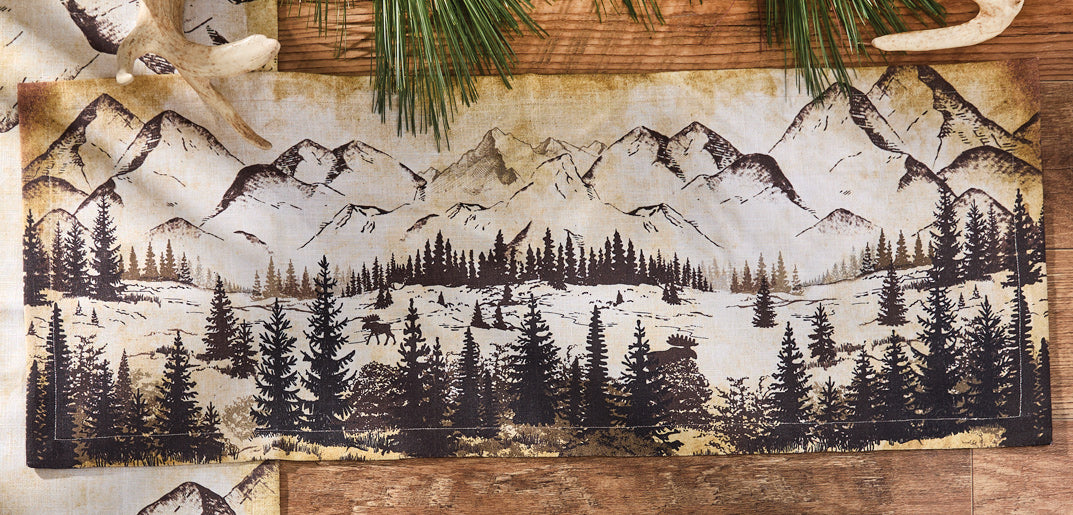Mountainside Moose Table Runner - 36 Inch