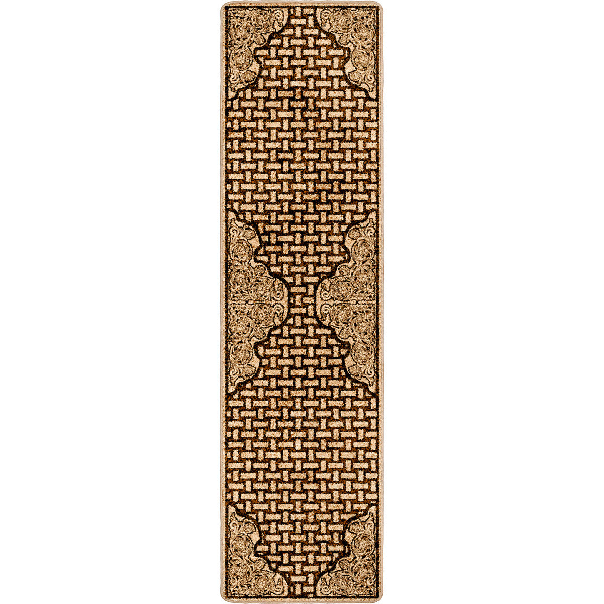 Tooled Leather Scroll & Weave Rug - 2 x 8