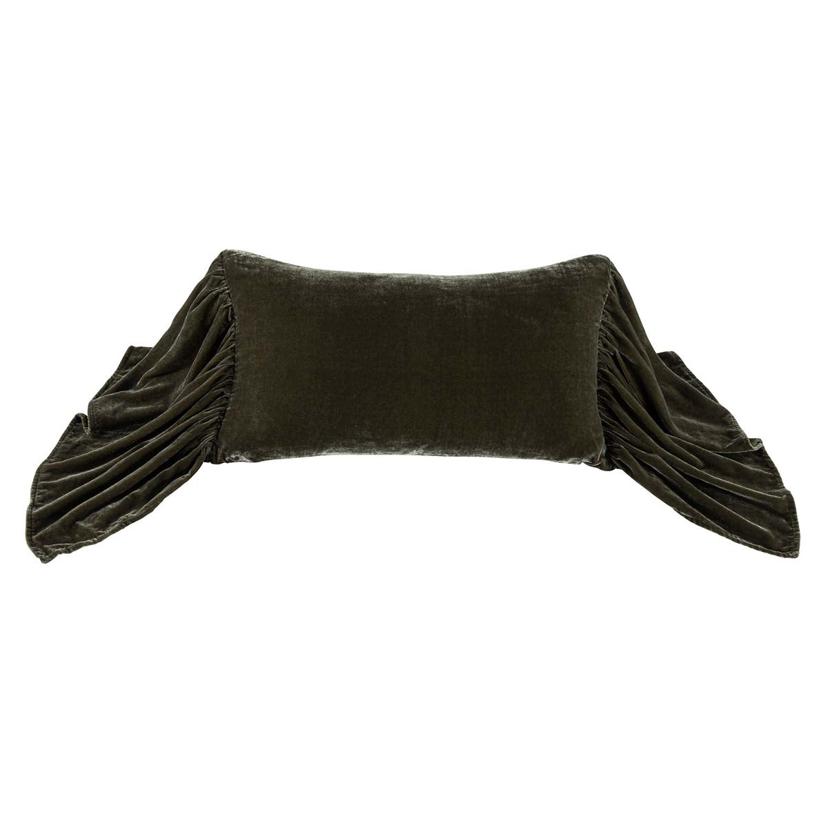 Green Velvet Long Ruffled Pillow - OUT OF STOCK UNTIL 08/05/2026