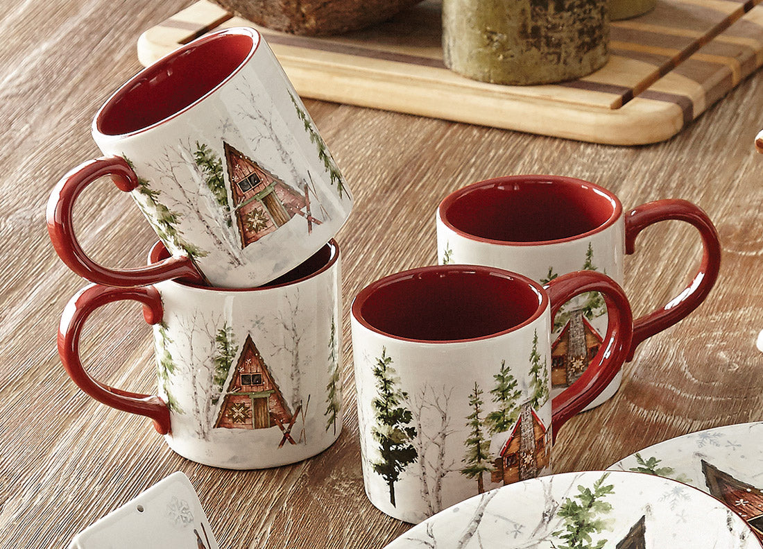 Winter Cabin Mugs - Set of 4 - OVERSTOCK | Black Forest Decor