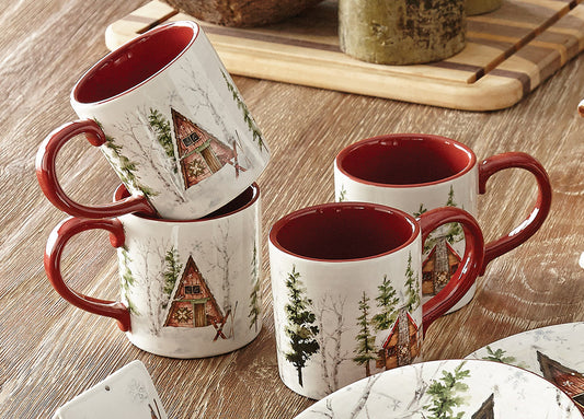 Winter Cabin Mugs - Set of 4 - OVERSTOCK