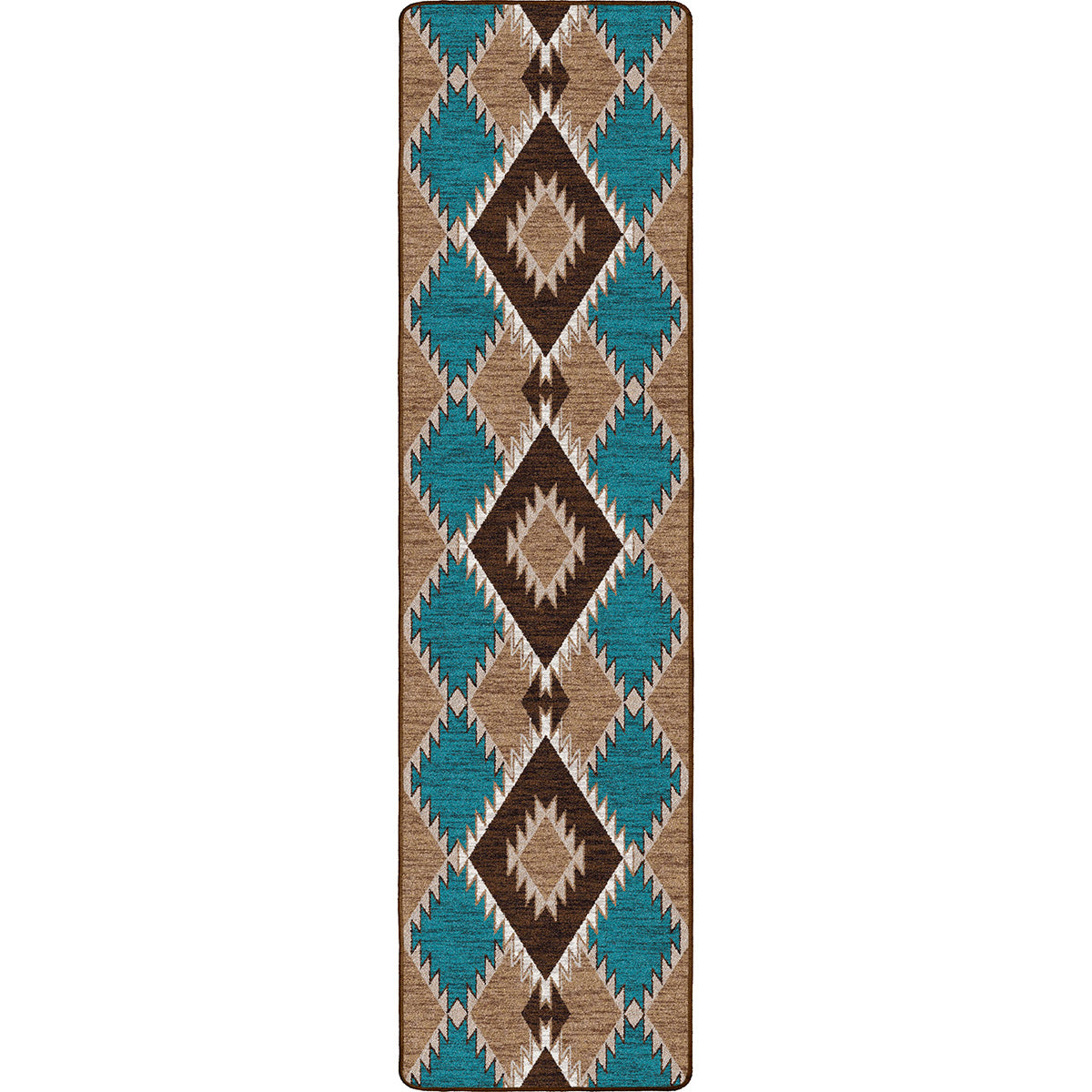 Southwestern Diamond Teal & Brown Rug - 2 x 8