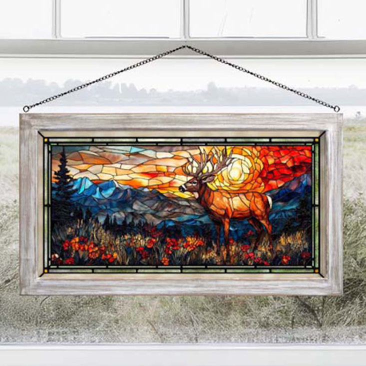 Sunset Ridge Elk Stained Glass Art