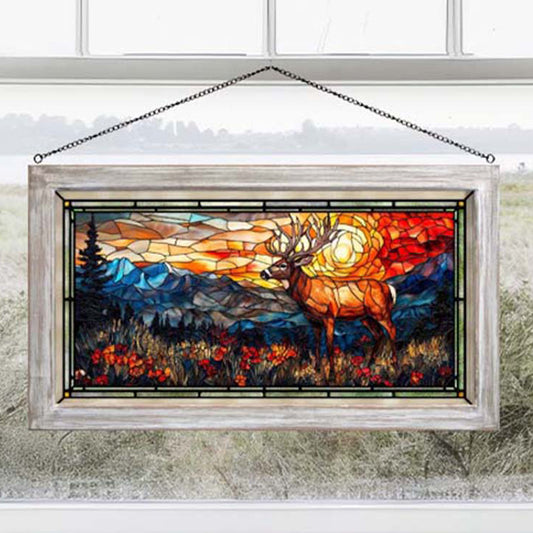 Sunset Ridge Elk Stained Glass Art