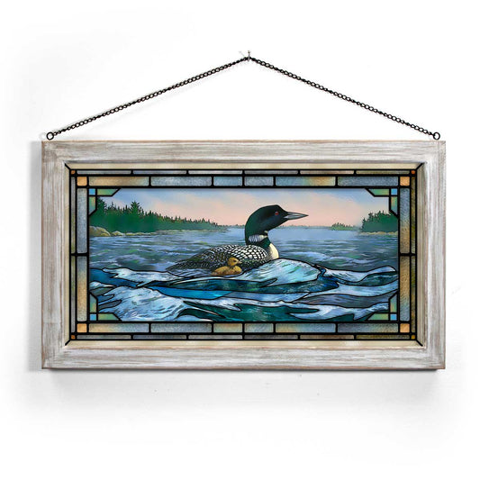 Mosaic Duckling Stained Glass Wall Art with White Frame