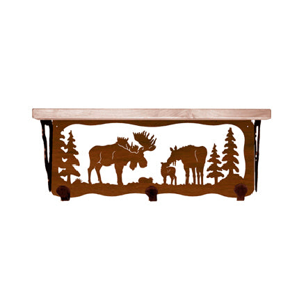 Moose Family 20 Inch Pine Hook Shelf