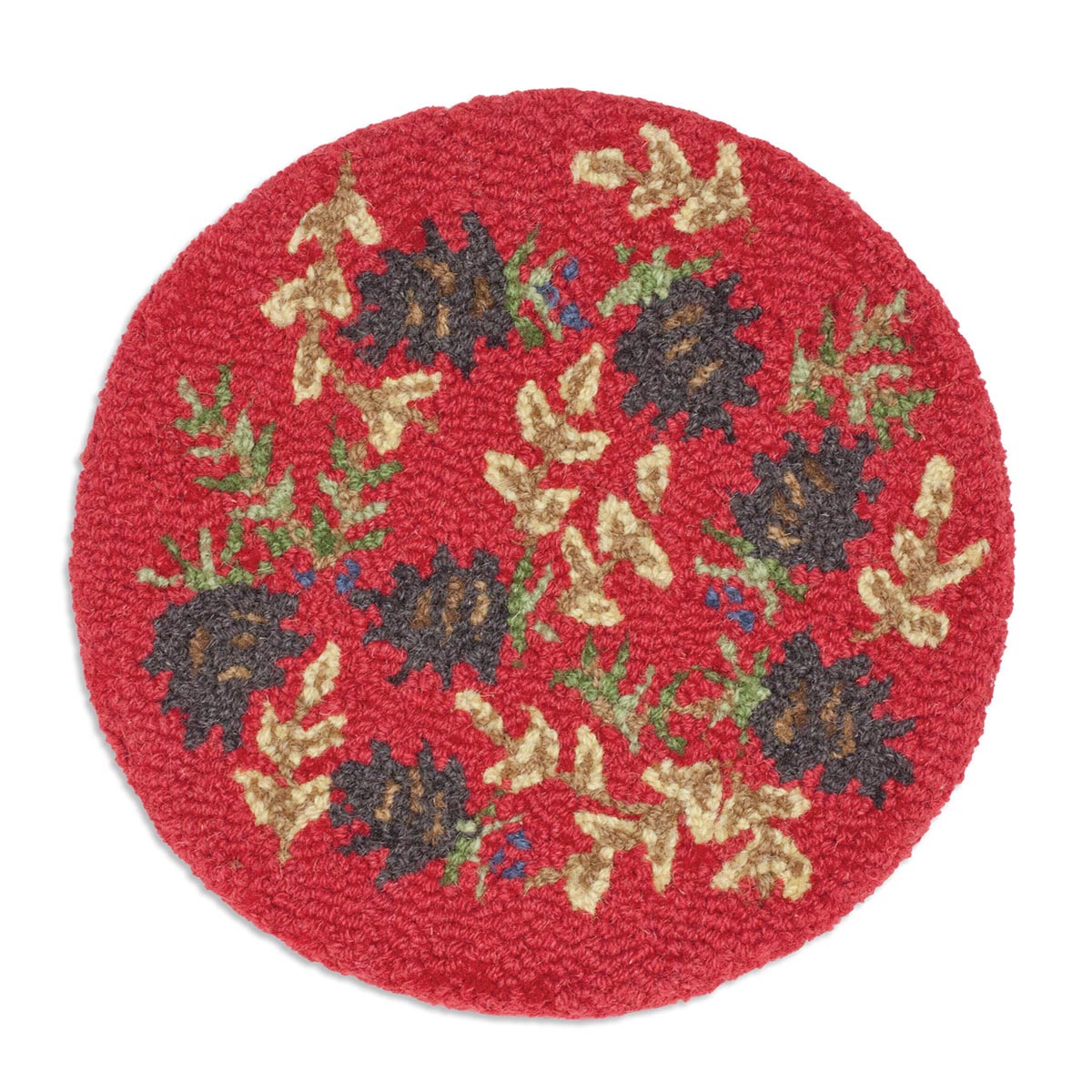 Ruby Pinecone Hooked Chair Pad - Set of 2