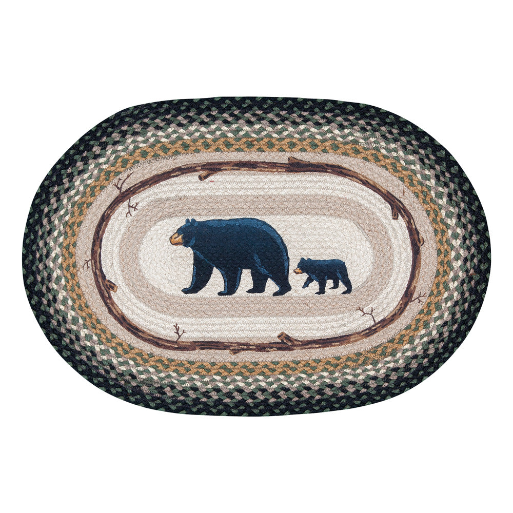 Mama Black Bear & Cub Braided Oval Rug