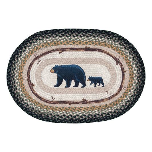 Mama Black Bear & Cub Braided Oval Rug