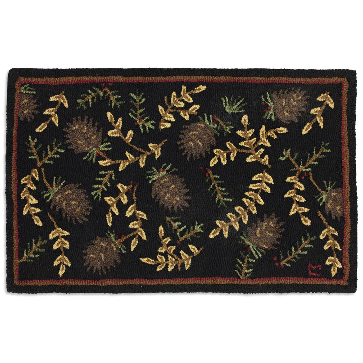 Elegant Pinecones Hooked Wool Rug - 2 x 3