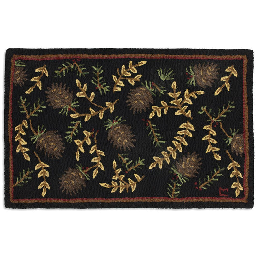 Elegant Pinecones Hooked Wool Rug - 2 x 3