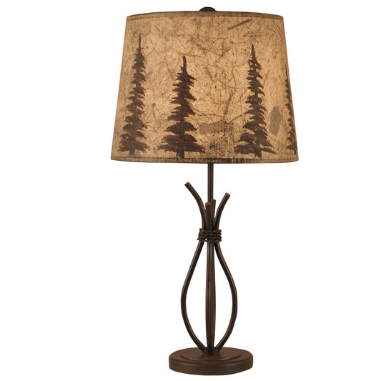 Rusted Steel Accent Lamp with Evergreen Shade