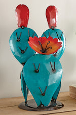 Prickly Bloom Cactus Metal Art Sculpture - Turquoise