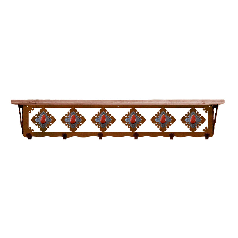 Red Jasper Stone 42 Inch Pine Hook Shelf
