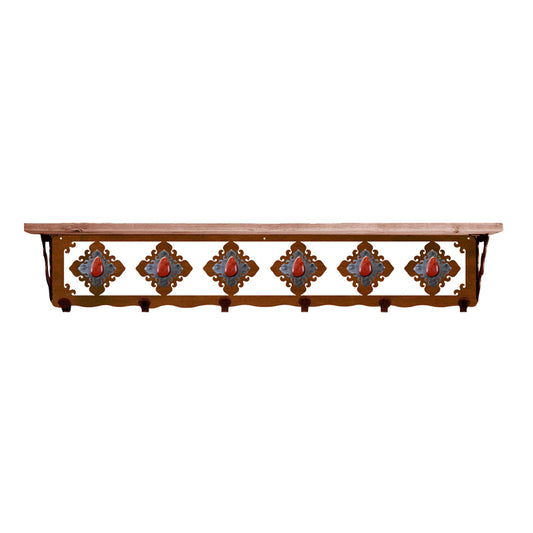 Red Jasper Stone 42 Inch Pine Hook Shelf