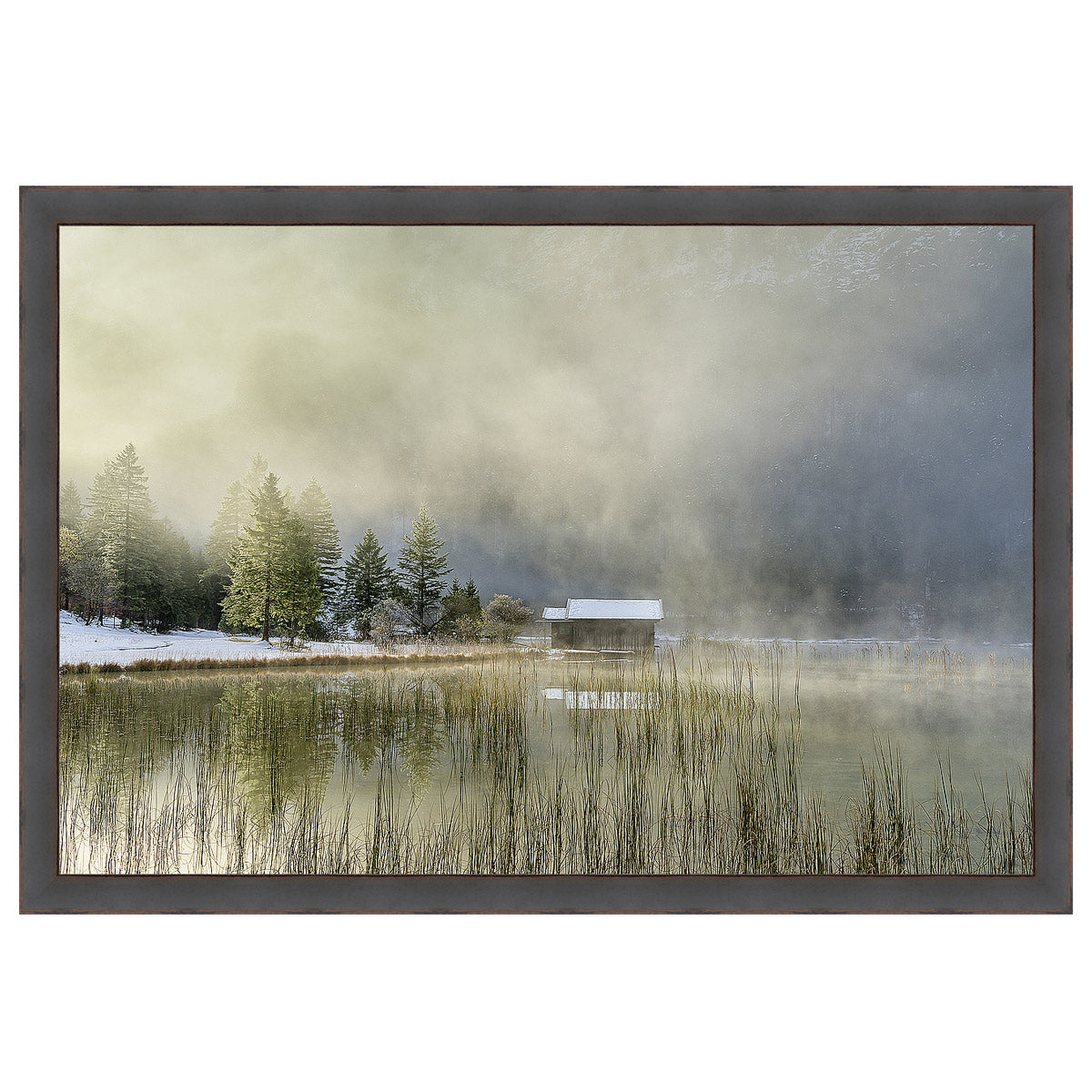 Snowy Cabin Framed Canvas