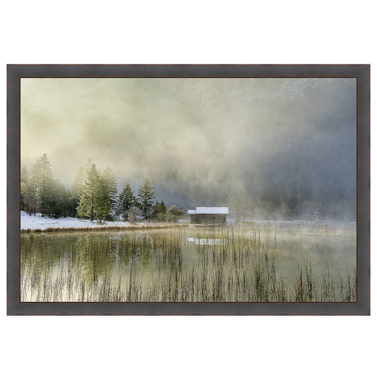 Snowy Cabin Framed Canvas