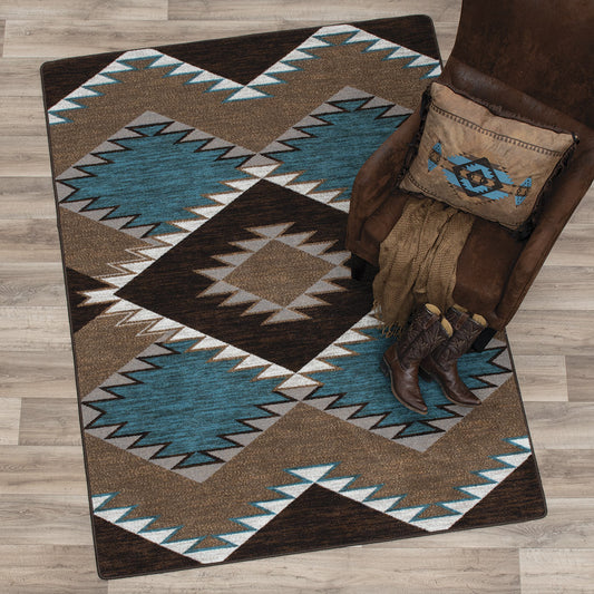 Southwestern Diamond Teal & Brown Rug - 4 x 5 - OVERSTOCK