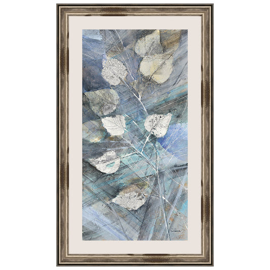 Silver Leaves on Blue I Framed Print