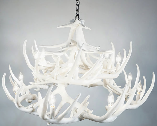 Whitetail Deer 24 Antler White Chandelier