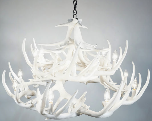 Whitetail Deer 24 Antler White Chandelier