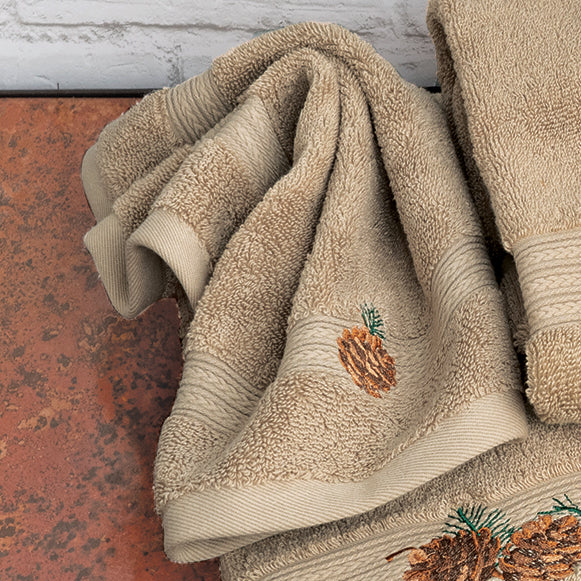 Pine Branch Linen Embroidered Wash Cloth