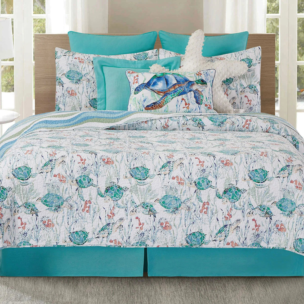 Sea Turtle Garden Quilt Bed Set - King - OVERSTOCK
