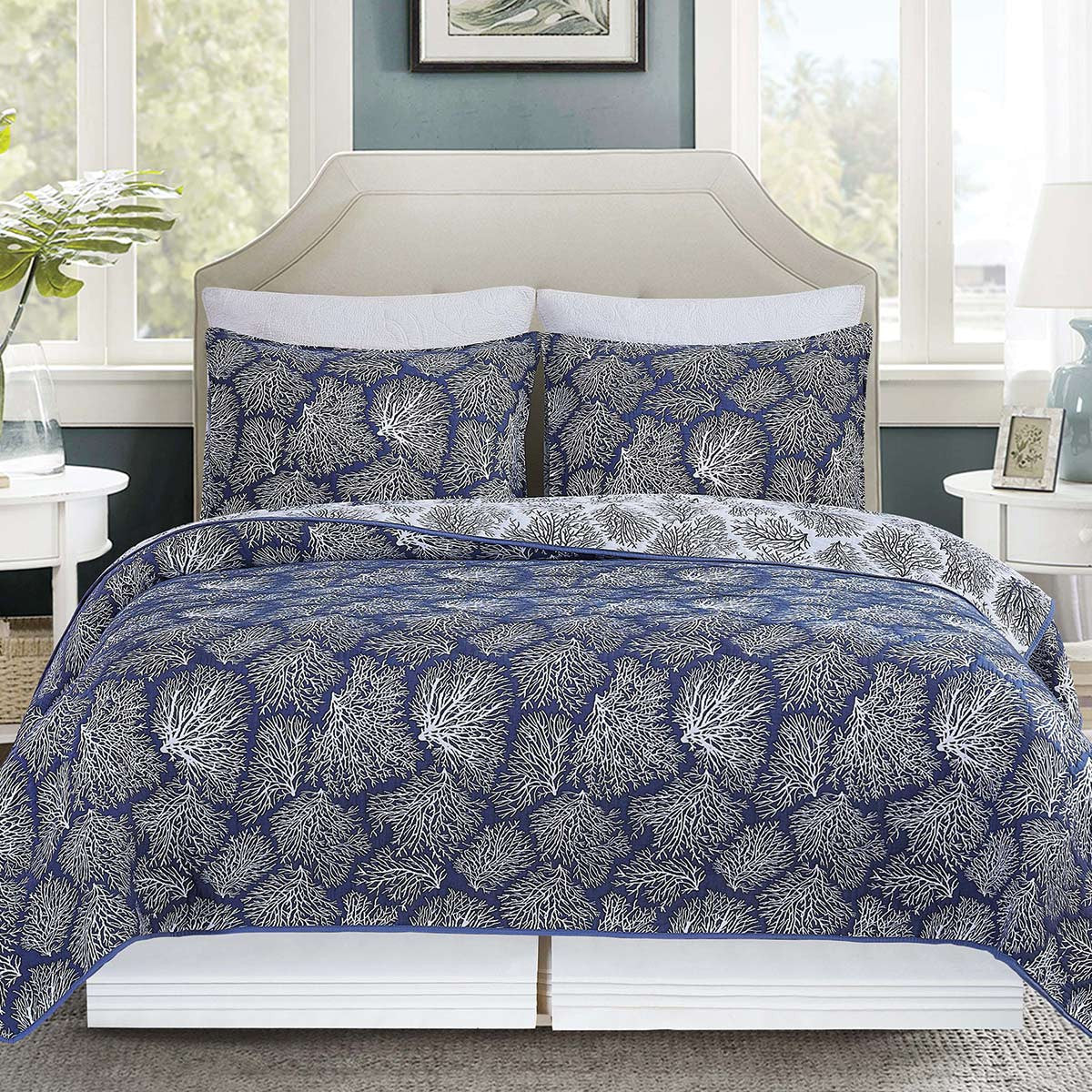 Coral Dreams Jacquard Coverlet Set - King - OVERSTOCK