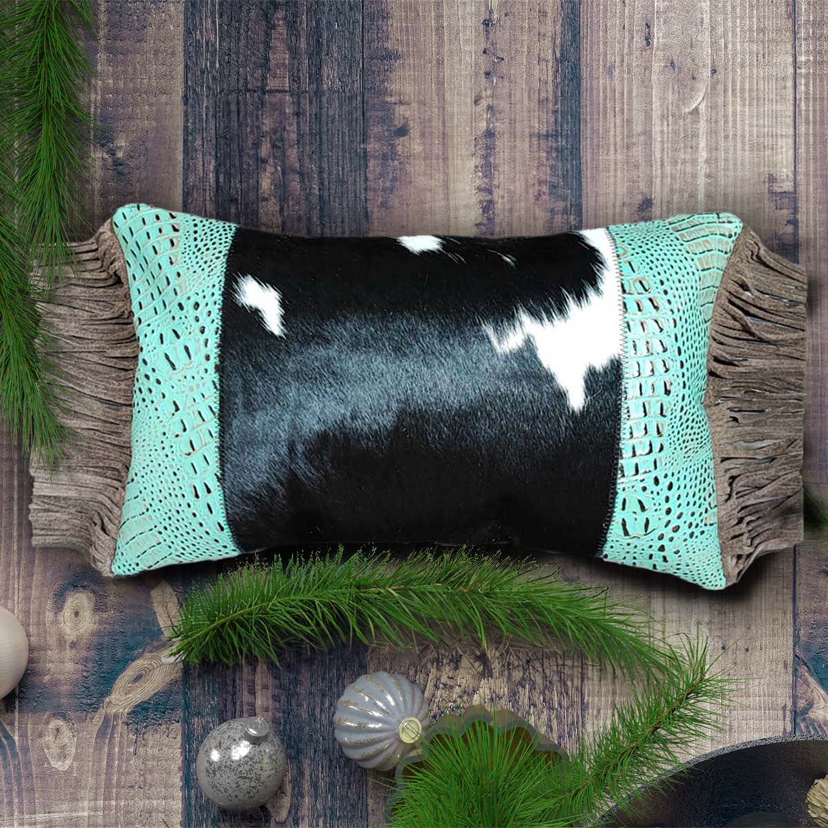 Gator Embossed Turquoise Cowhide Rectangle Pillow - OVERSTOCK