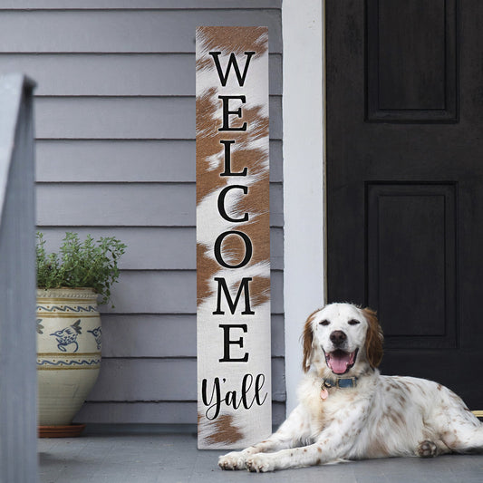 Cowhide Welcome Y'all Sign