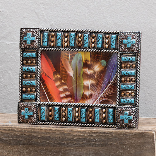 Turquoise Hills Beaded Cross Photo Frame - SALE