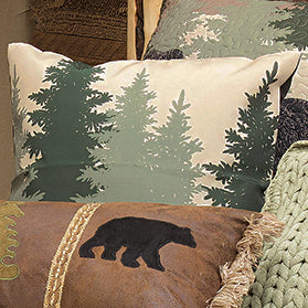 Black Bear Log Cabin Accent Pillow