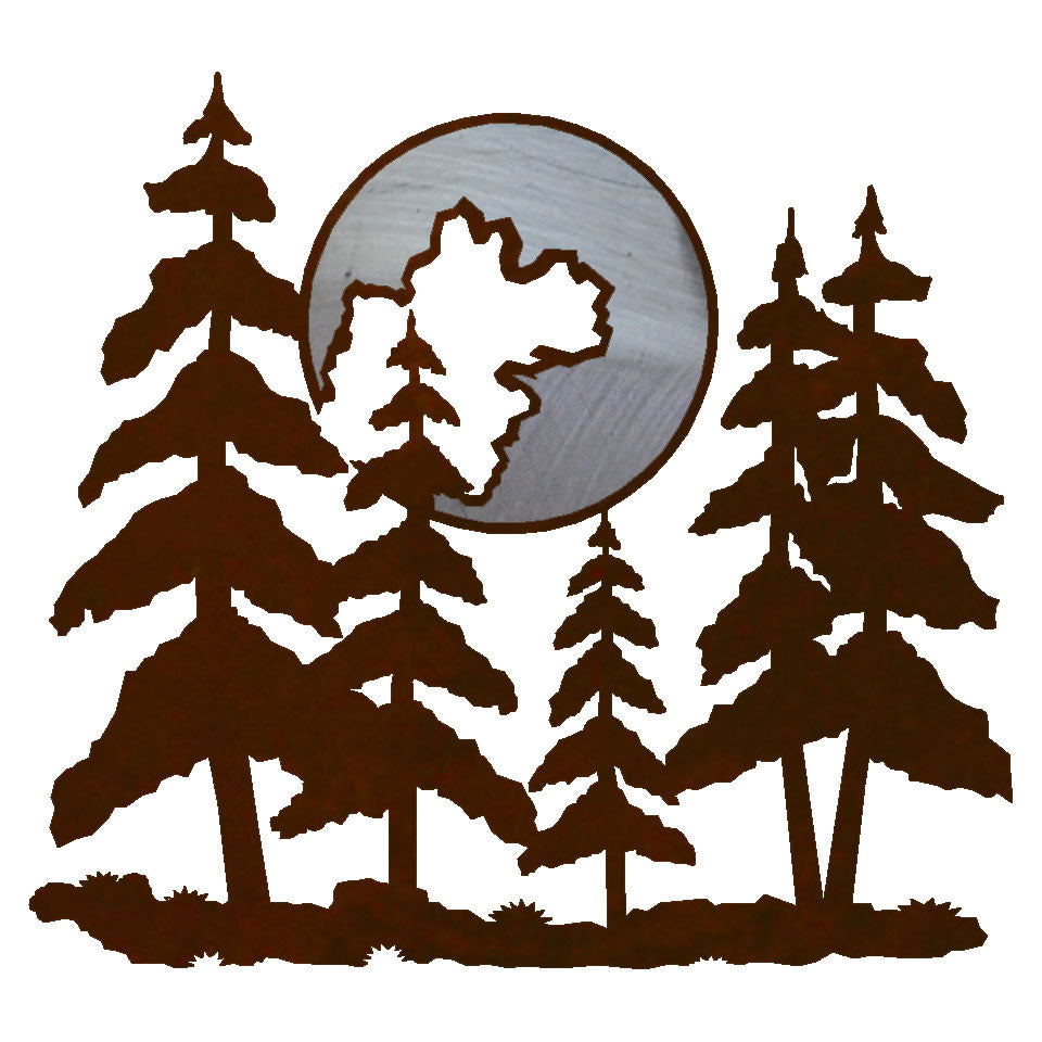 Pine and Moon Metal Wall Hanging