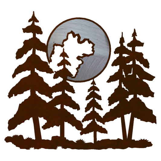 Pine and Moon Metal Wall Hanging