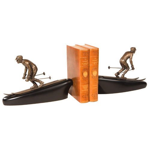 Downhill Skier Bookends - Vintage Gold
