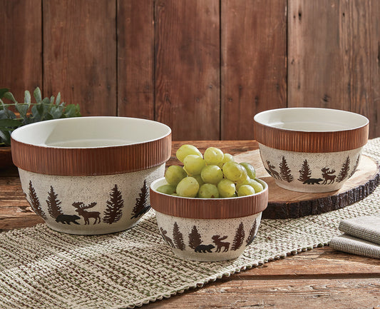Woodland Moose & Bear Mixing Bowls - Set of 3- SALE
