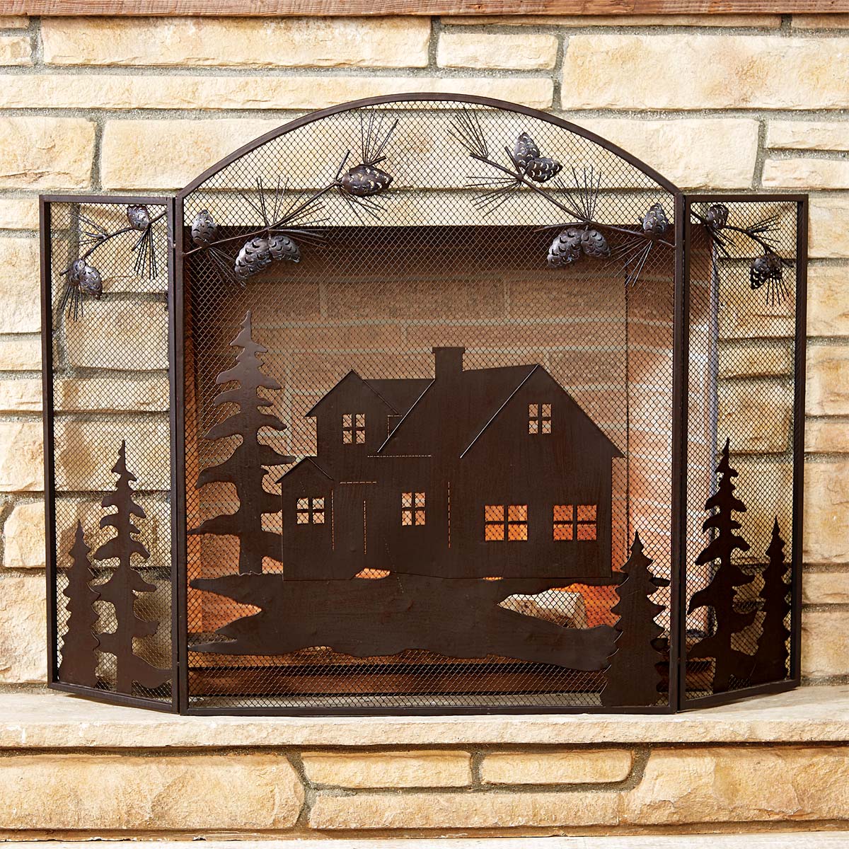 Cabin Scene Fireplace Screen - SALE