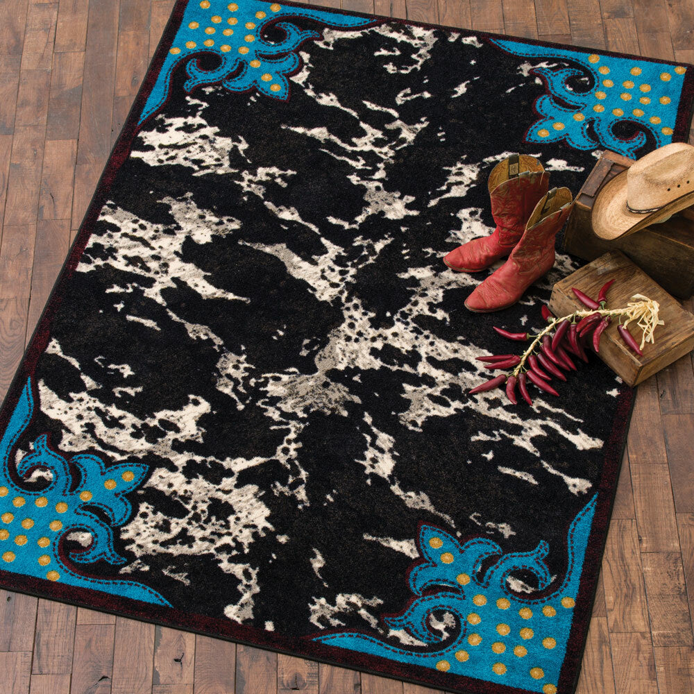 Turquoise & Cowhide Rug - 8 Ft. Round
