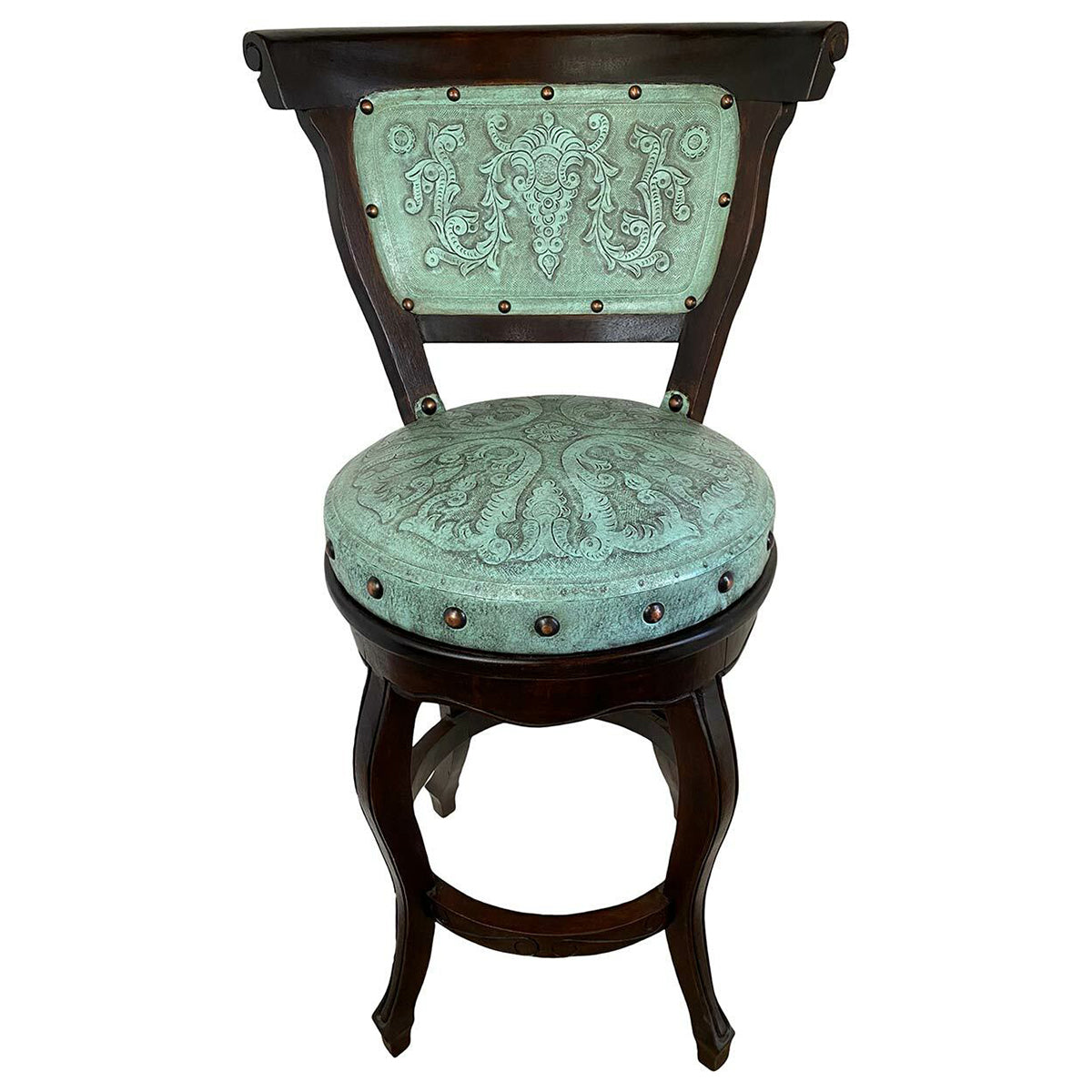 Spanish Heritage Swivel Barstool with Back - Turquoise