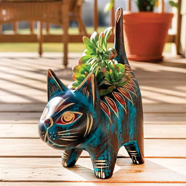 ceramic cat flower pot Santa Fe Clay Cat Planter