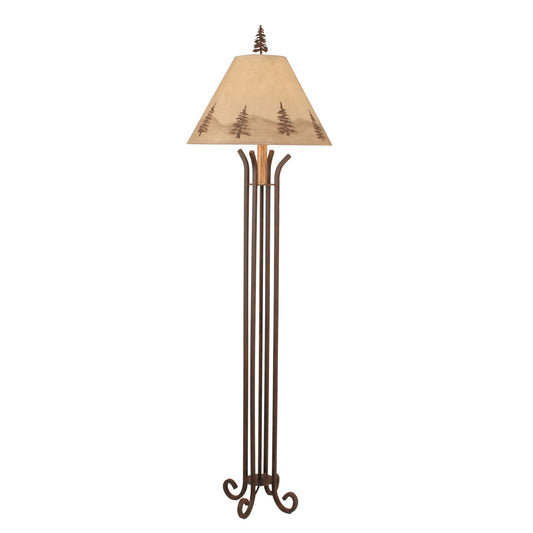 Rusted Steel 4 Rod Floor Lamp with Evergreen Shade
