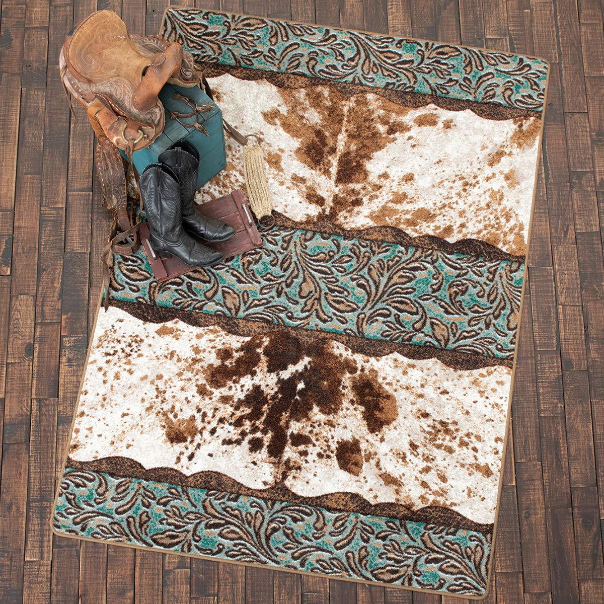 Vaquero Turquoise Cowhide Rug - 8 Ft. Round