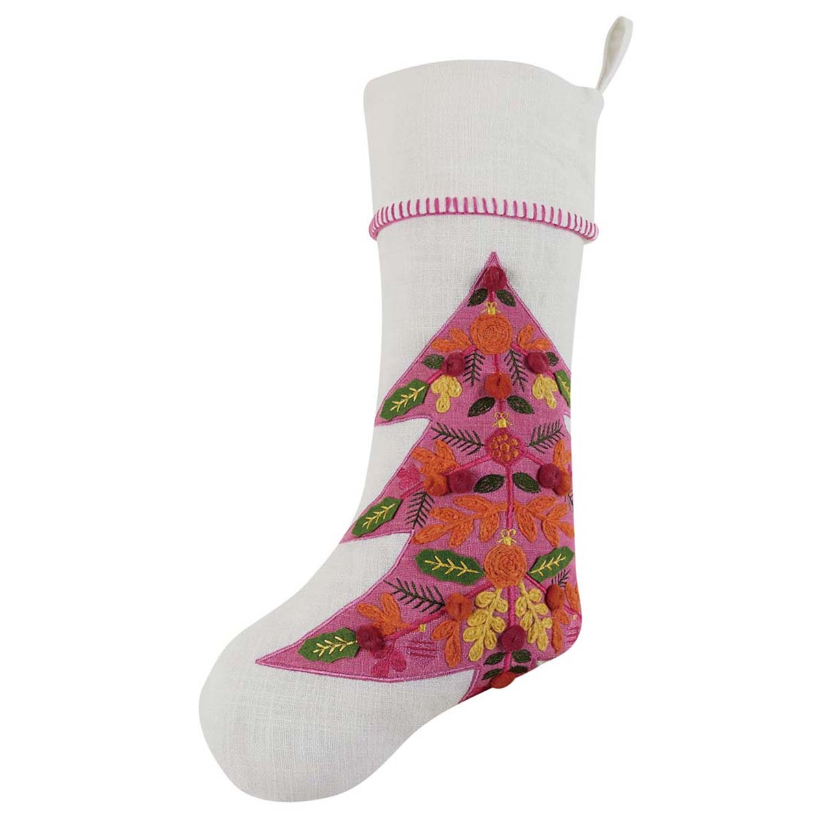 Festive Fir Embroidered Stocking