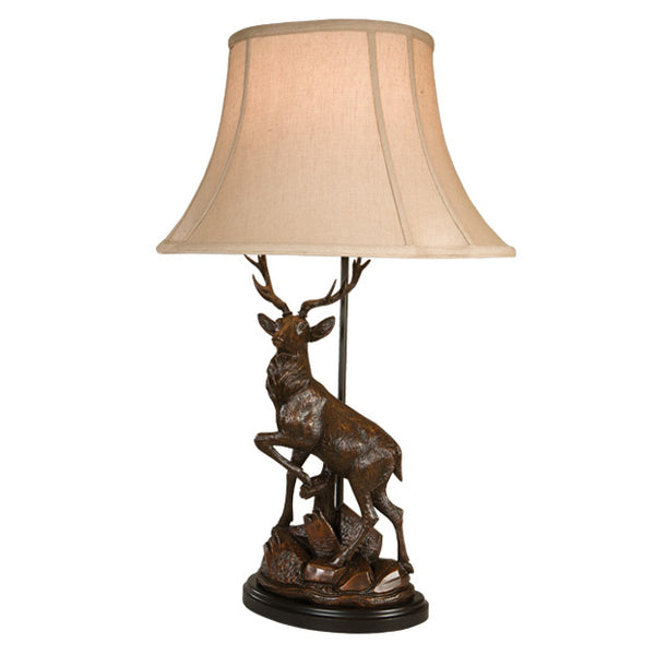 English Deer Table Lamp with Linen Shade - Left Facing