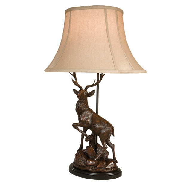 English Deer Table Lamp with Linen Shade - Left Facing