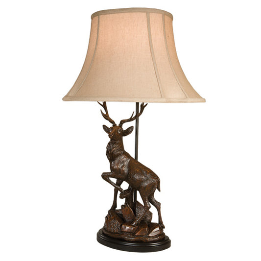 English Deer Table Lamp with Linen Shade - Left Facing
