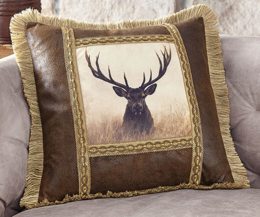 Misty Deer Faux Leather Pillow